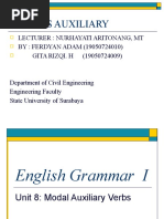 Modals Auxiliary: Lecturer: Nurhayati Aritonang, MT BY: FERDYAN ADAM (19050724010) GITA RIZQI. H (19050724009)