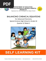 Balancing Chemical Equations: For Advanced Chemistry Special Science High School in Grade 10 Quarter 3/ Week 2