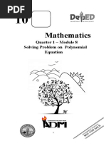 Mathematics: Quarter 1 - Module 8 Solving Problem On Polynomial Equation