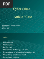 Cyber Crime - Article / Case: Prepared By: Shabbir Shaikh Mba 1 Year Roll No. 135