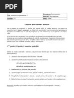 Gestion D'un Cabinet Médical: 1 Partie (10 Points, À Remettre Après 1h)