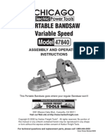 Portable Bandsaw Variable Speed: Assembly and Operating Instructions