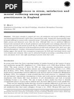 G Ender Differences in Stress, Satisfaction and M Ental Wellbeing Am Ong General Practitioners in England