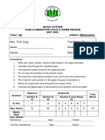 Apsac System Term Examination (Cold & Warm Region) MAY 2020 Class: VIII Subject: Mathematics