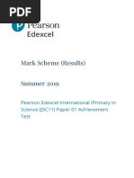 Mark Scheme (Results) Summer 2019: Pearson Edexcel International Iprimary in Science (Jsc11) Paper 01 Achievement Test