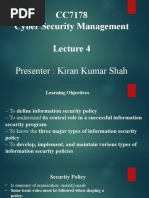 CC7178 Cyber Security Management: Presenter: Kiran Kumar Shah