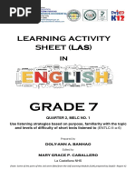 Learning Activity Sheet (Las) In: Grade 7