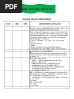 Uhan Medical Hospital: Nurses Observation Sheet