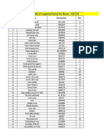 Parts List of Required Items For Dozer, DZ 274: Sl. No. Part Name Part Number Qty