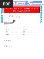 Ejercicios de Potenciación y Radicación de Fracciones para Quinto de Primaria