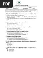 Evaluación de Ciencias Naturales 3ro