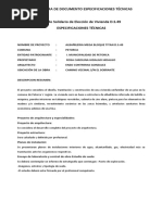 Estructura de Documento Especificaciones Técnicas v02