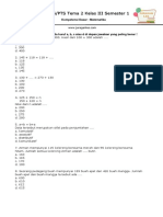 Soal UTS PTS Tema 2 Kelas 3 Semester 1 Matematika