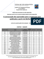 A Convocação Dos Aprovados para A Matrícula Será Publicada A Partir de 06/01/2020