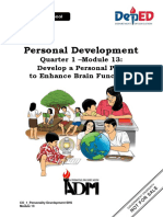 Personal Development: Quarter 1 - Module 13: Develop A Personal Plan To Enhance Brain Functions