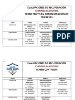 Horario de Evaluaciones de Recuperación Matutina