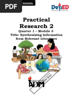 Practical Research 2: Quarter 1 - Module 3 Title: Synthesizing Information From Relevant Literature