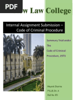 New Law College: Internal Assignment Submission - Code of Criminal Procedure