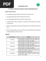 Tournament Rules - 51st BML National Tennis Championships October 2021