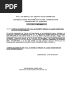 Nota de Aprobación de Contratación Menor Y Autorización de Inicio de Proceso de Contratación para Adquisicion de Bienes