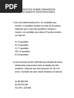 Exercícios Sobre Grandezas Diretamente Proporcionais 7ºb