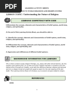 LESSON TOPIC: Understanding The Nature of Religion