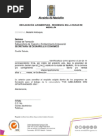 Formato Declaración Juramentada - Residencia