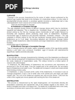 A) Holoblastic or Complete Cleavage: ABI 3110 - Developmental Biology Laboratory Laboratory Exercise No. 3