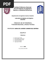 Obtención Del de Poliestireno, Polimetilmetacrilato y Resina Fenólica. Equipo 7, 4IM53