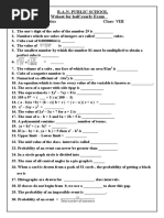 I. Fill Ups: - : R.A.N. Public School Wsheet For Half Yearly Exam Subject-Mathematics Class - VIII