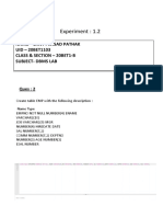 Experiment: 1.2: Name - Sant Prasad Pathak UID - 20BET1103 Class & Section - 20Bet1-B Subject-Dbms Lab