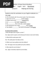 Worksheet Lesson:4 Helping and Sharing: Mother of Hope School Ashadham Subject: English Std:II