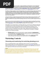 Marketing Controls: Measuring and Monitoring The Marketing Planning Proces