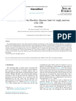 Tabulated Values of Shockley-Queisser Limit For Single Junction Solar Cells