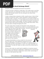 How Does The Stock Exchange Work?: © This Worksheet Is From