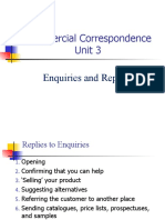 Commercial Correspondence Unit 3: Enquiries and Replies