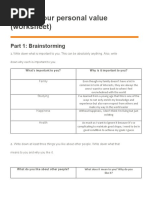 Identify Your Personal Value (Worksheet)