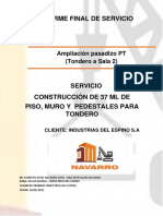 Informe Final de Servicio Ampliación Pasadizo PT (Sala 2 - Tondero)