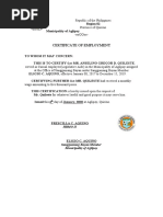 Certificate of Employment: Region 02 Municipality of Aglipay