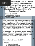 FS 1 2 - Outline of A Lesson Plan The 16 Code of Ethics of A Professional T