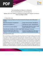 Syllabus Del Curso Políticas y Programas de Atención Integral A La Primera Infancia