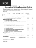 Descriptive Writing Rubric