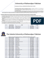 1st Merit List Pharm D M Department of Pharmacy BAHAWALPUR BWP Merit Fall 2021 Fall 2021