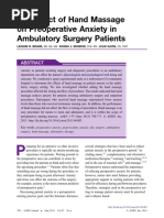 The Effect of Hand Massage On Preoperative Anxiety in Ambulatory Surgery Patients