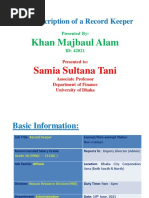 Job Description of A Record Keeper: Khan Majbaul Alam