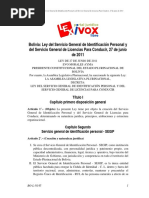 Bolivia: Ley Del Servicio General de Identificación Personal y Del Servicio General de Licencias para Conducir, 27 de Junio de 2011