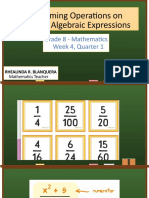 Performing Operations On Rational Algebraic Expressions: Grade 8 - Mathematics Week 4, Quarter 1