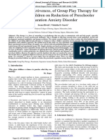 Assess The Effectiveness, of Group Play Therapy For Preschool Children On Reduction of Preschooler Separation Anxiety Disorder