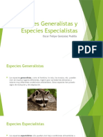 Especies Generalistas y Especies Especialistas