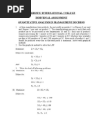 Yardistic International College Individual Assignment Quantitative Analysis in Management Decision